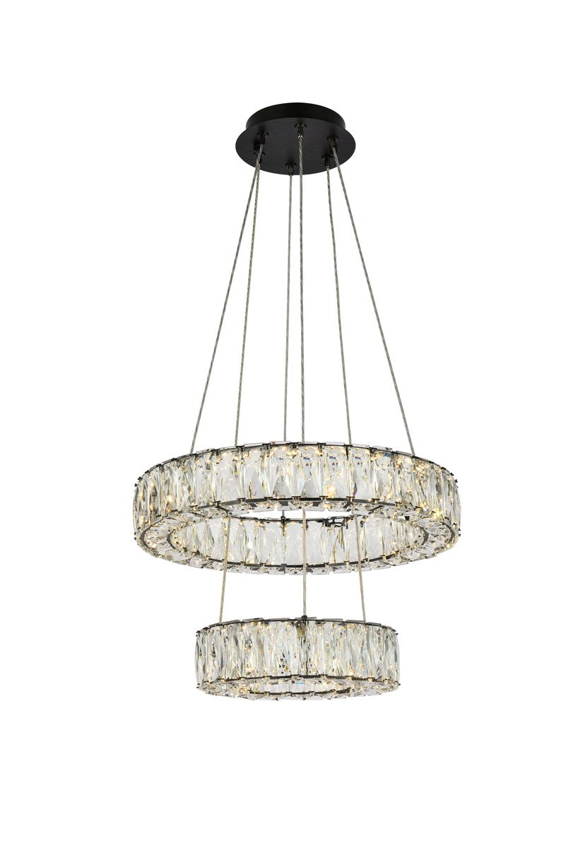 18 Inch Led Two Ring Pendant In Black by Elegant Lighting