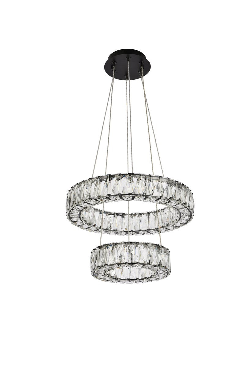 18 Inch Led Two Ring Pendant In Black