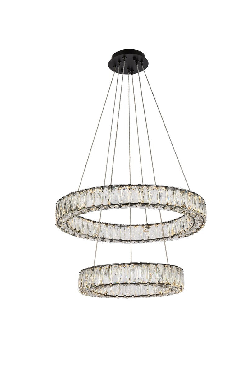 24 Inch Led Double Ring Pendant In Black by Elegant Lighting