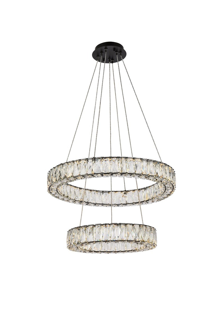 24 Inch Led Double Ring Pendant In Black by Elegant Lighting