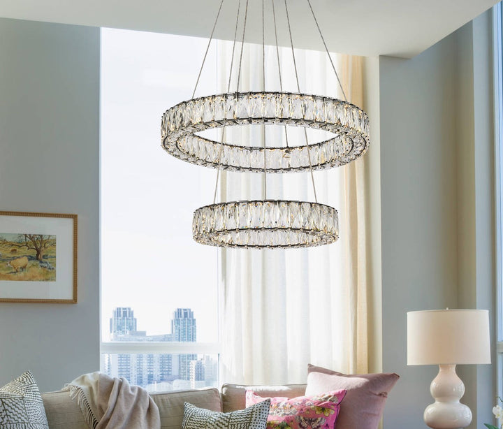 24 Inch Led Double Ring Pendant In Black