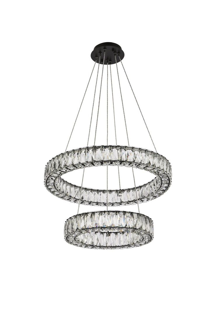 24 Inch Led Double Ring Pendant In Black