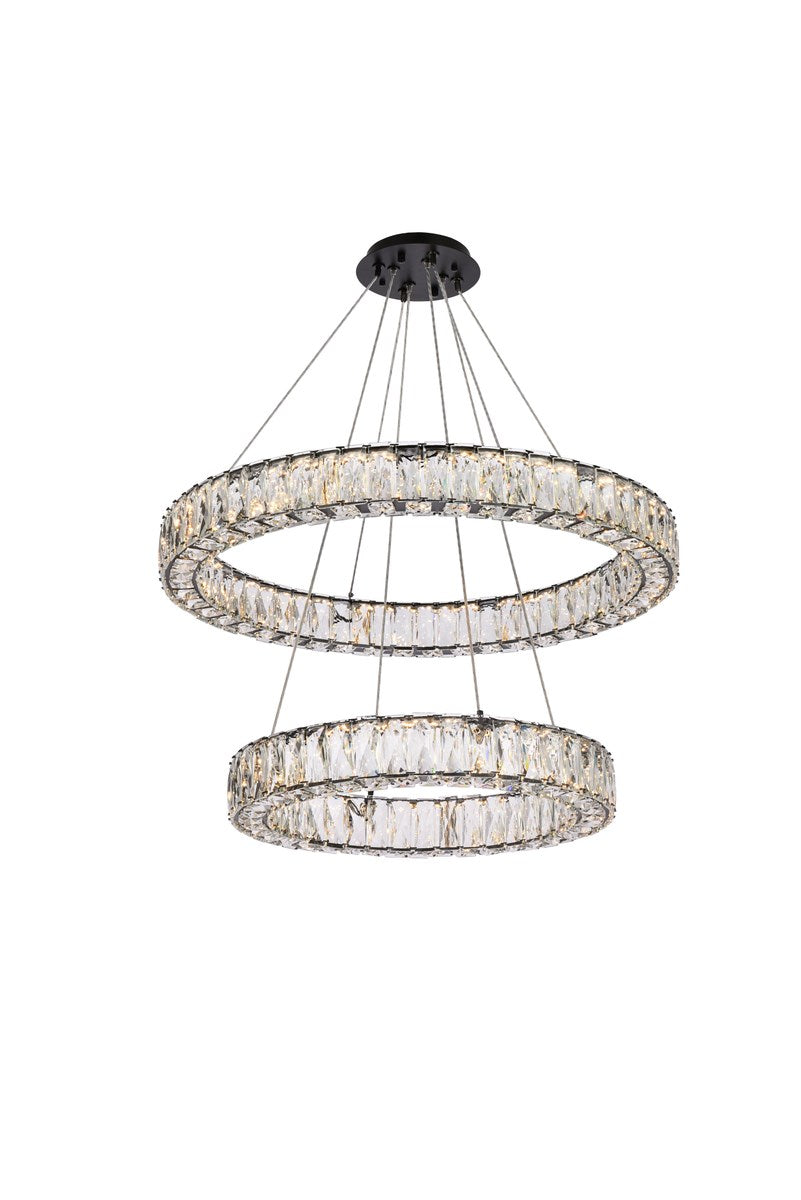 28 Inch Led Double Ring Chandelier In Black by Elegant Lighting