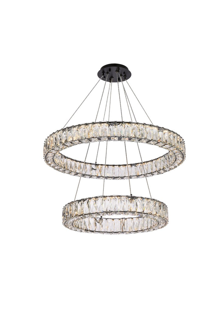 28 Inch Led Double Ring Chandelier In Black by Elegant Lighting