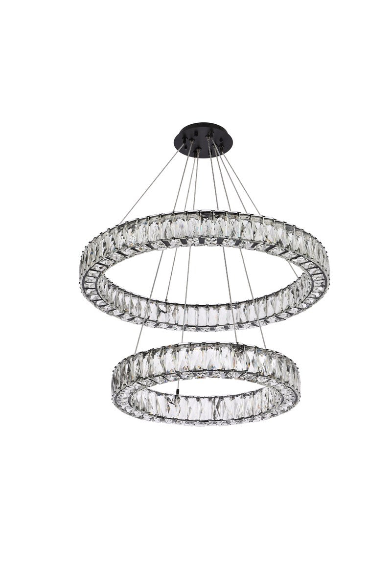 28 Inch Led Double Ring Chandelier In Black