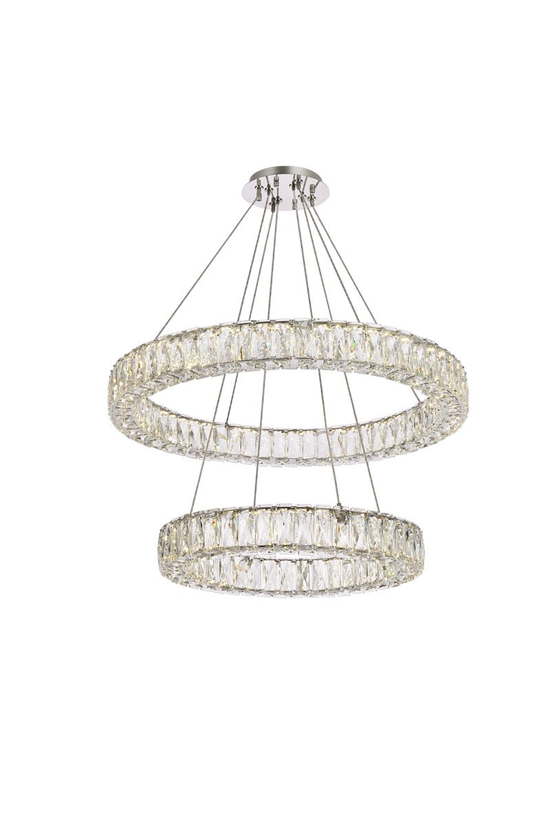 28 Inch Led Double Ring Chandelier In Chrome by Elegant Lighting