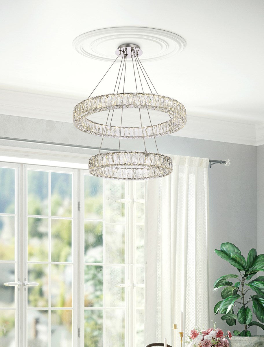 28 Inch Led Double Ring Chandelier In Chrome