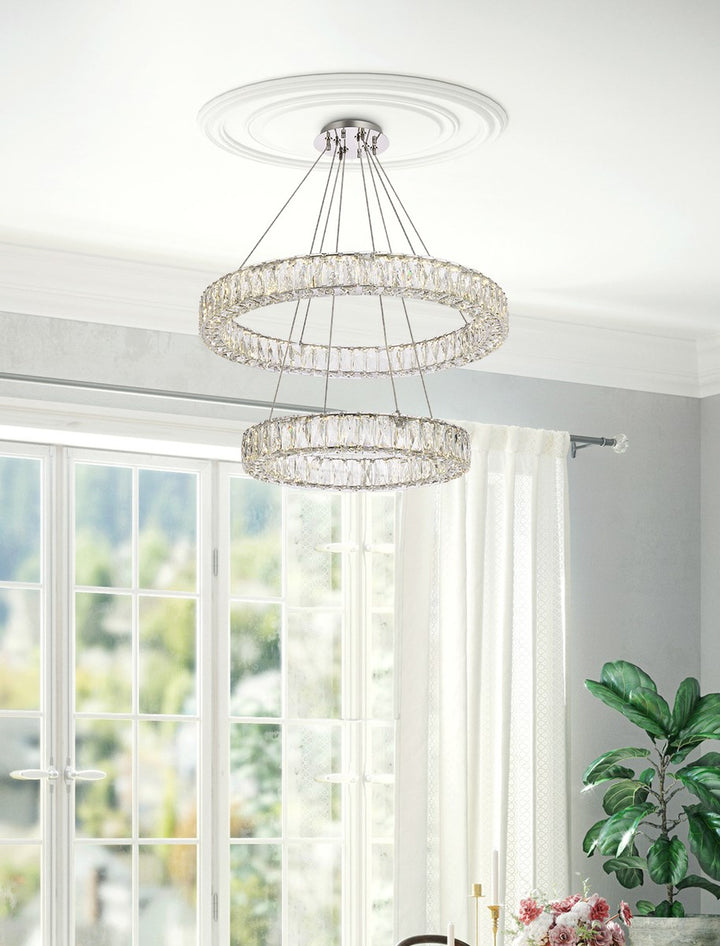 28 Inch Led Double Ring Chandelier In Chrome