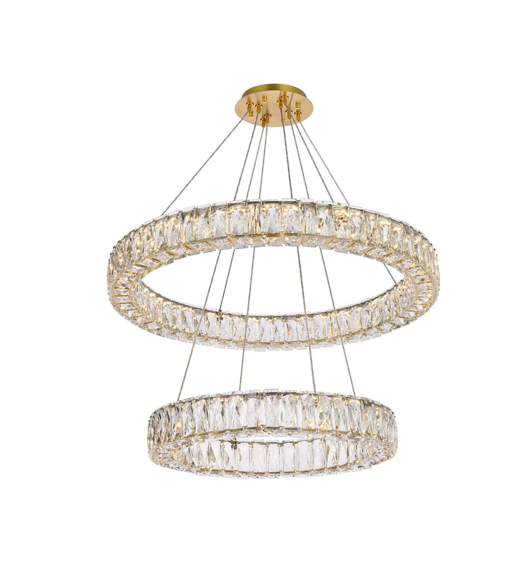 28 Inch Led Double Ring Chandelier In Gold by Elegant Lighting