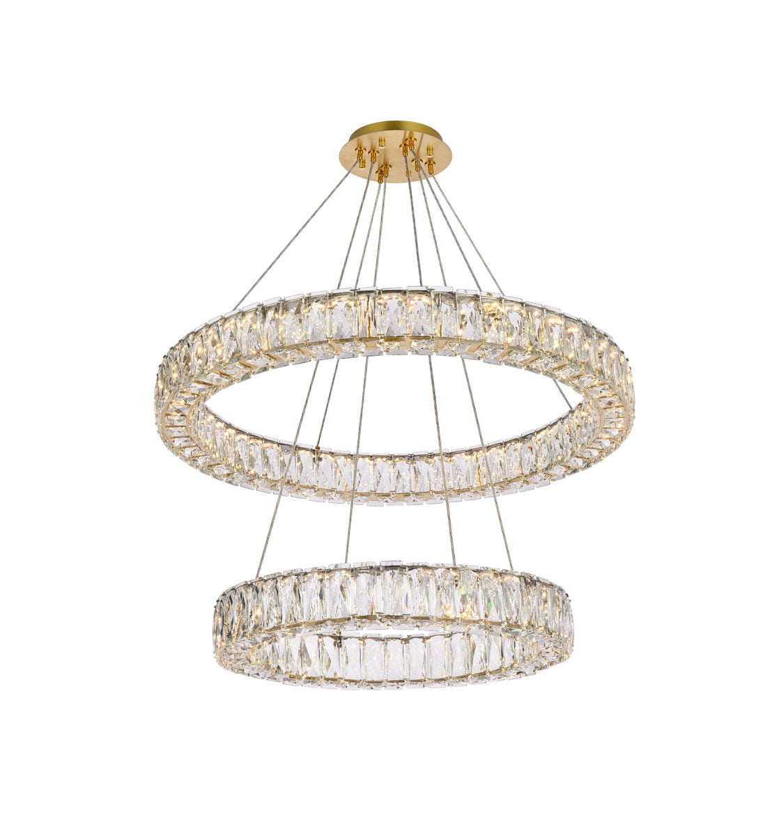 28 Inch Led Double Ring Chandelier In Gold by Elegant Lighting