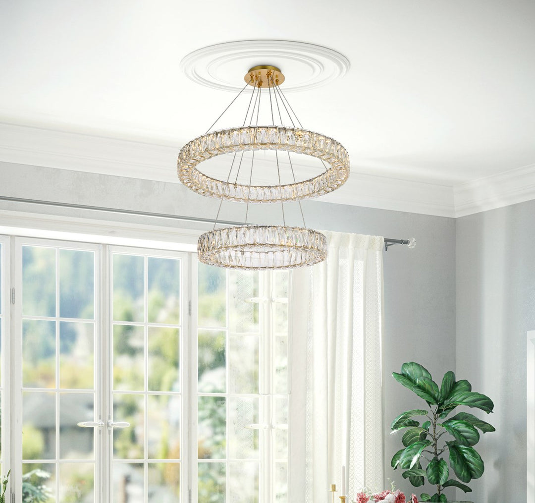 28 Inch Led Double Ring Chandelier In Gold