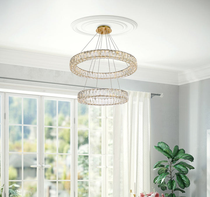 28 Inch Led Double Ring Chandelier In Gold