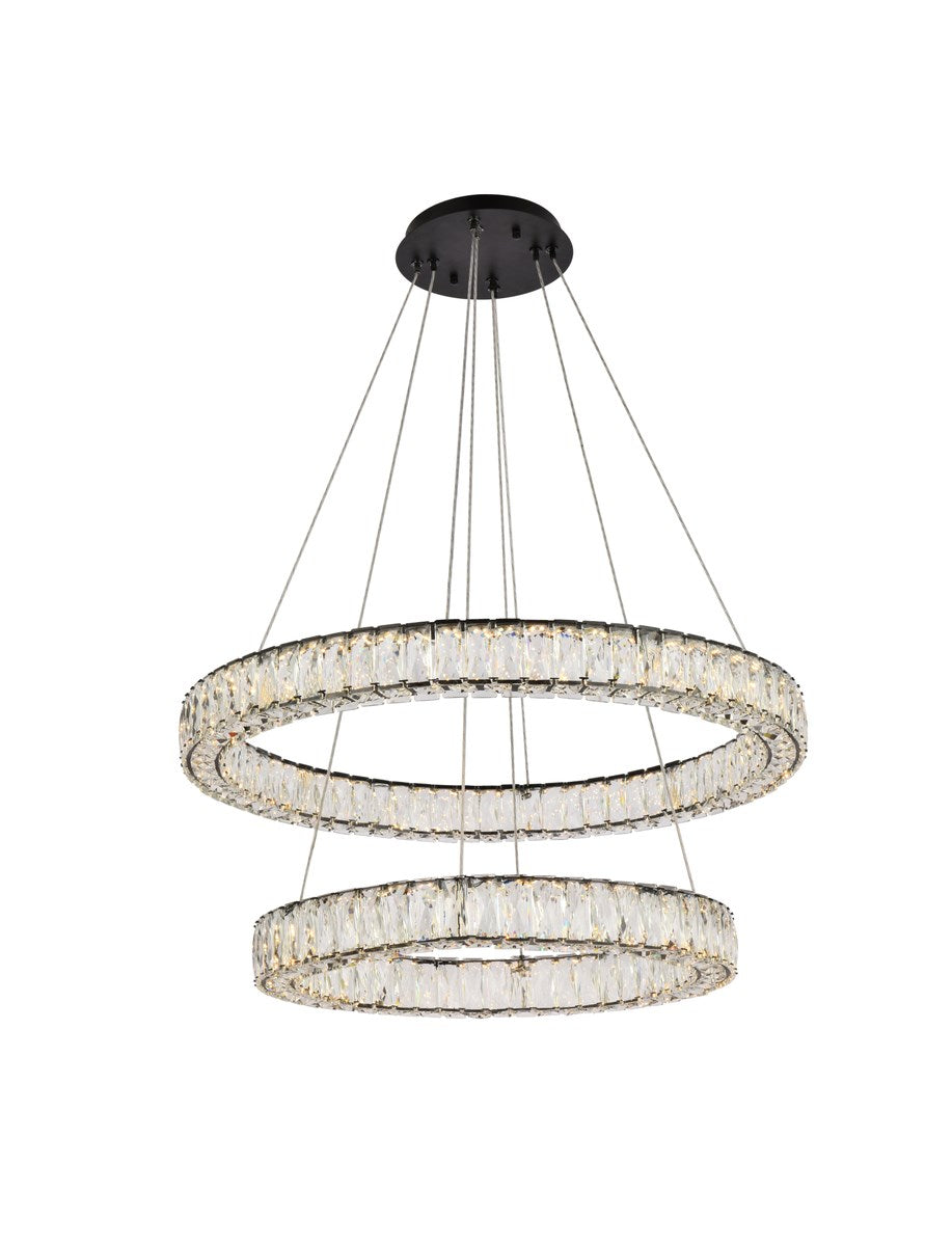 32 Inch Led Double Ring Chandelier In Black by Elegant Lighting