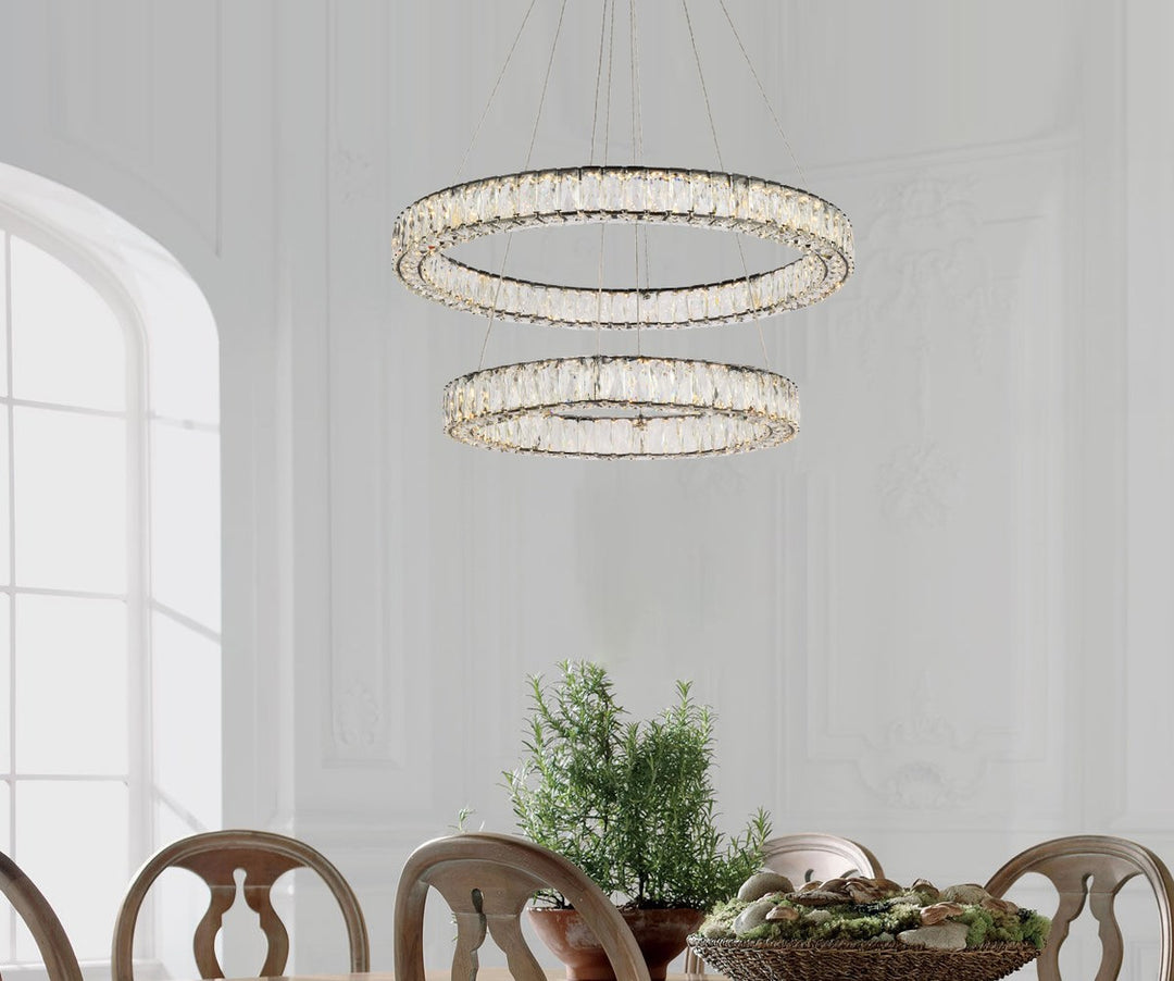 32 Inch Led Double Ring Chandelier In Black