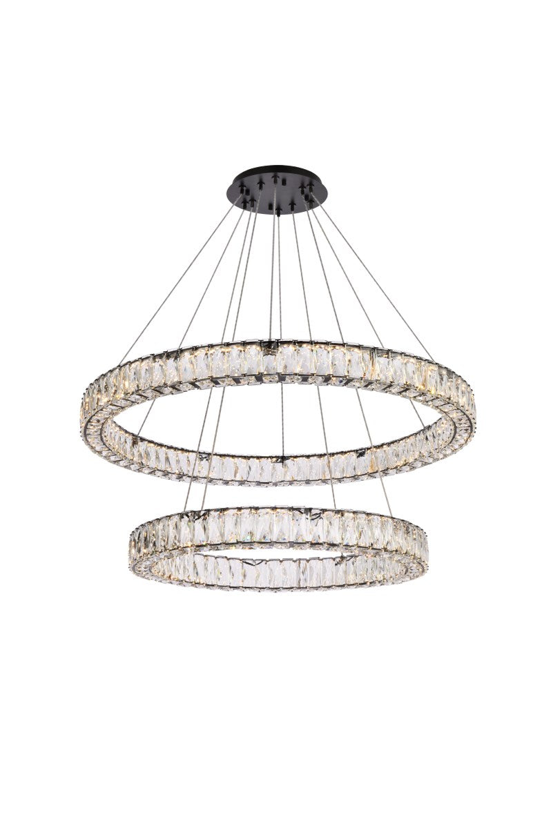 36 Inch Led Double Ring Chandelier In Black by Elegant Lighting