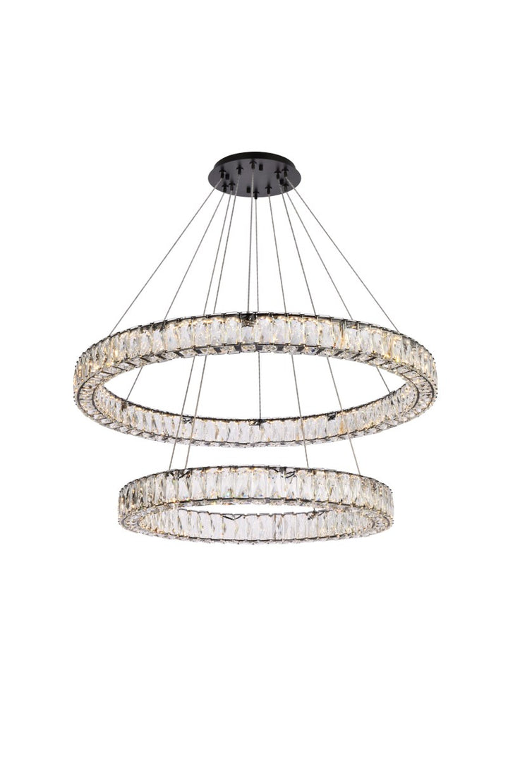 36 Inch Led Double Ring Chandelier In Black by Elegant Lighting