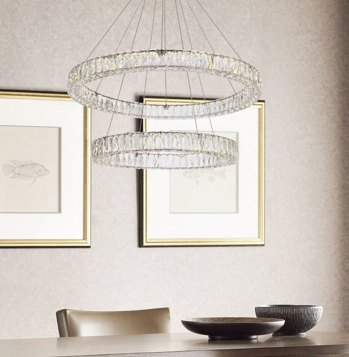 36 Inch Led Double Ring Chandelier In Chrome