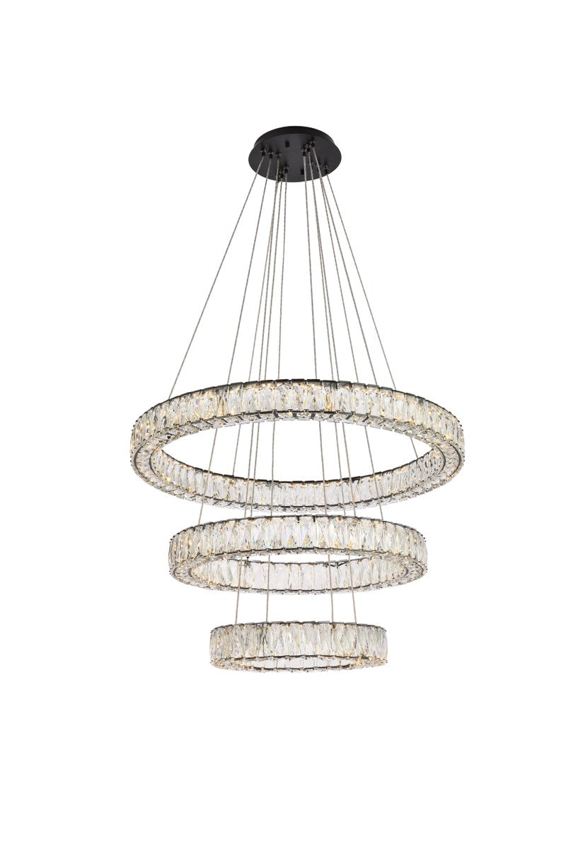 32 Inch Led Triple Ring Chandelier In Black by Elegant Lighting