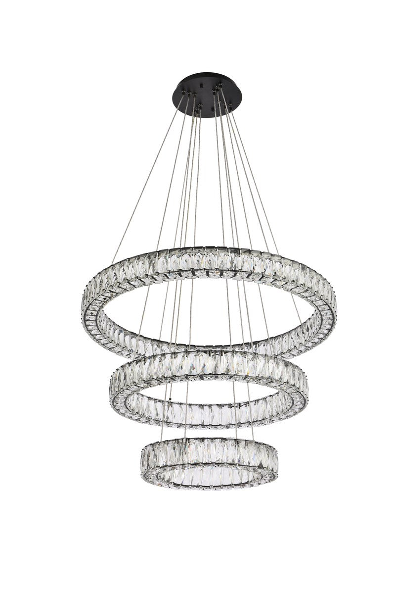 32 Inch Led Triple Ring Chandelier In Black
