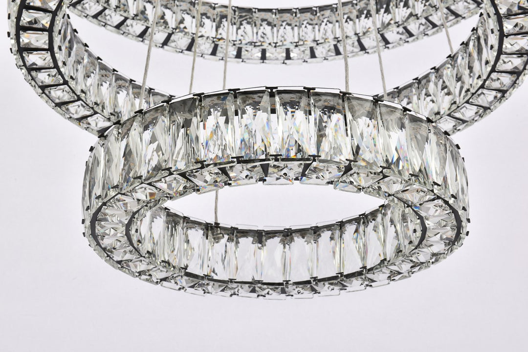 32 Inch Led Triple Ring Chandelier In Black