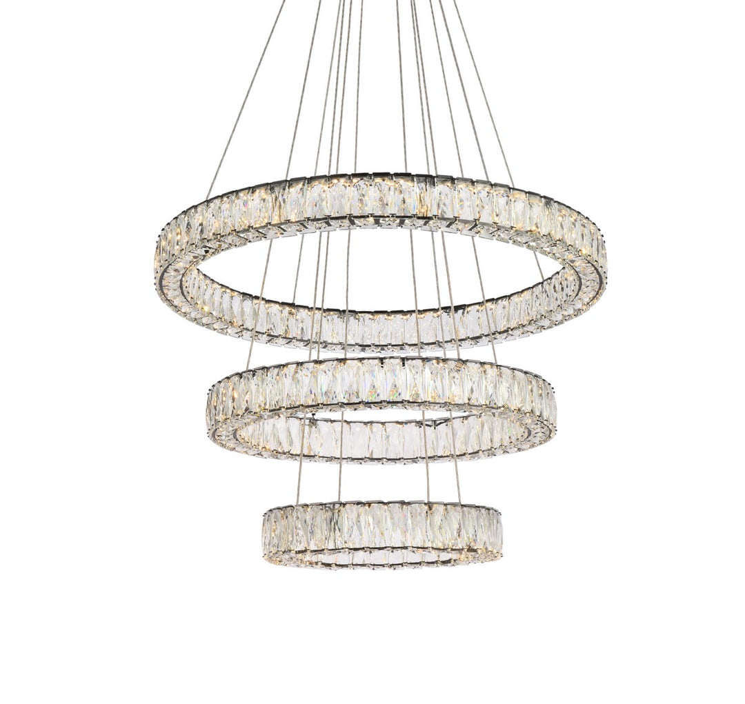 32 Inch Led Triple Ring Chandelier In Black