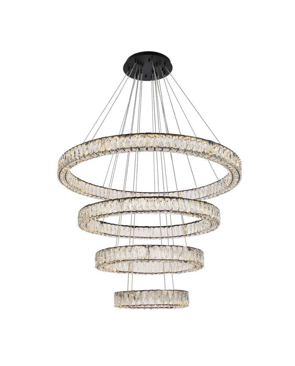 41 Inch Led Four Ring Chandelier In Black by Elegant Lighting