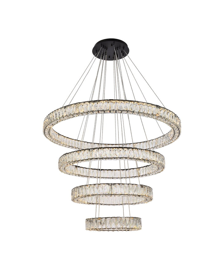 41 Inch Led Four Ring Chandelier In Black by Elegant Lighting