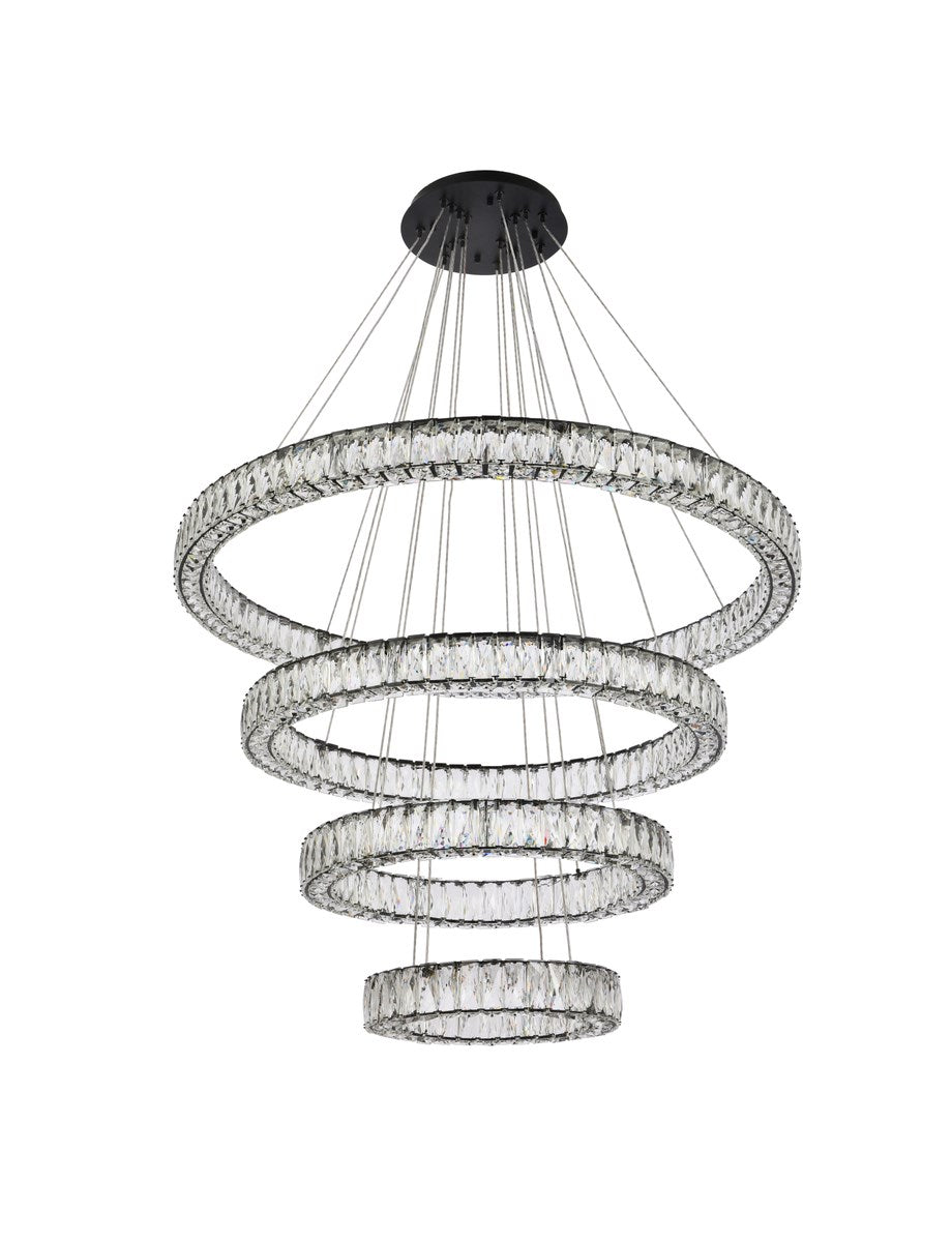 41 Inch Led Four Ring Chandelier In Black