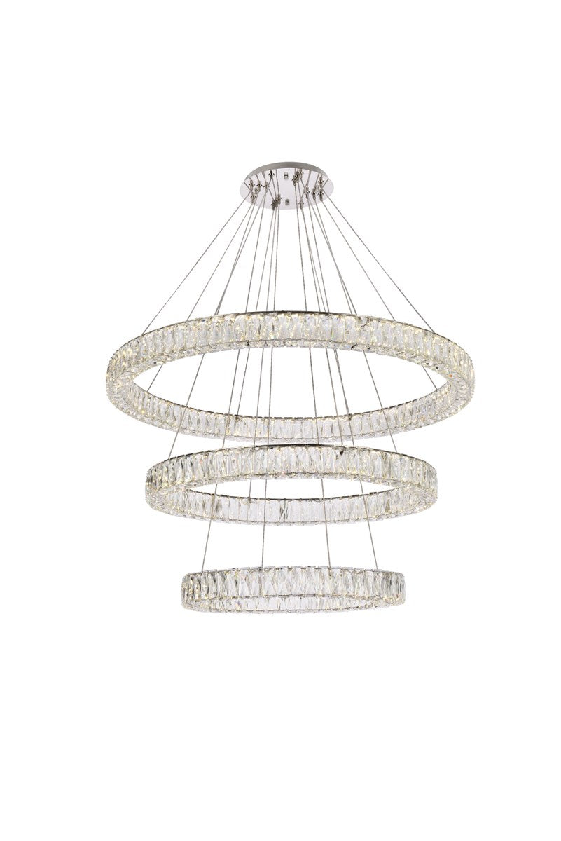 41 Inch Led Triple Ring Chandelier In Chrome by Elegant Lighting