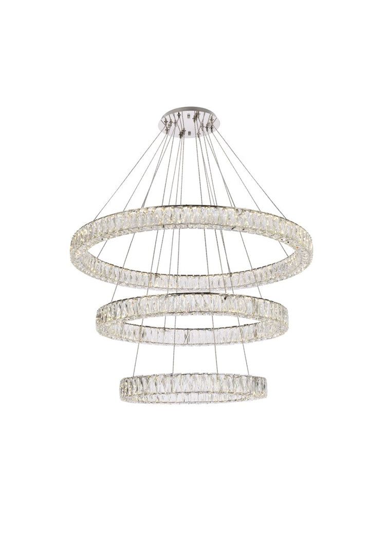 41 Inch Led Triple Ring Chandelier In Chrome by Elegant Lighting
