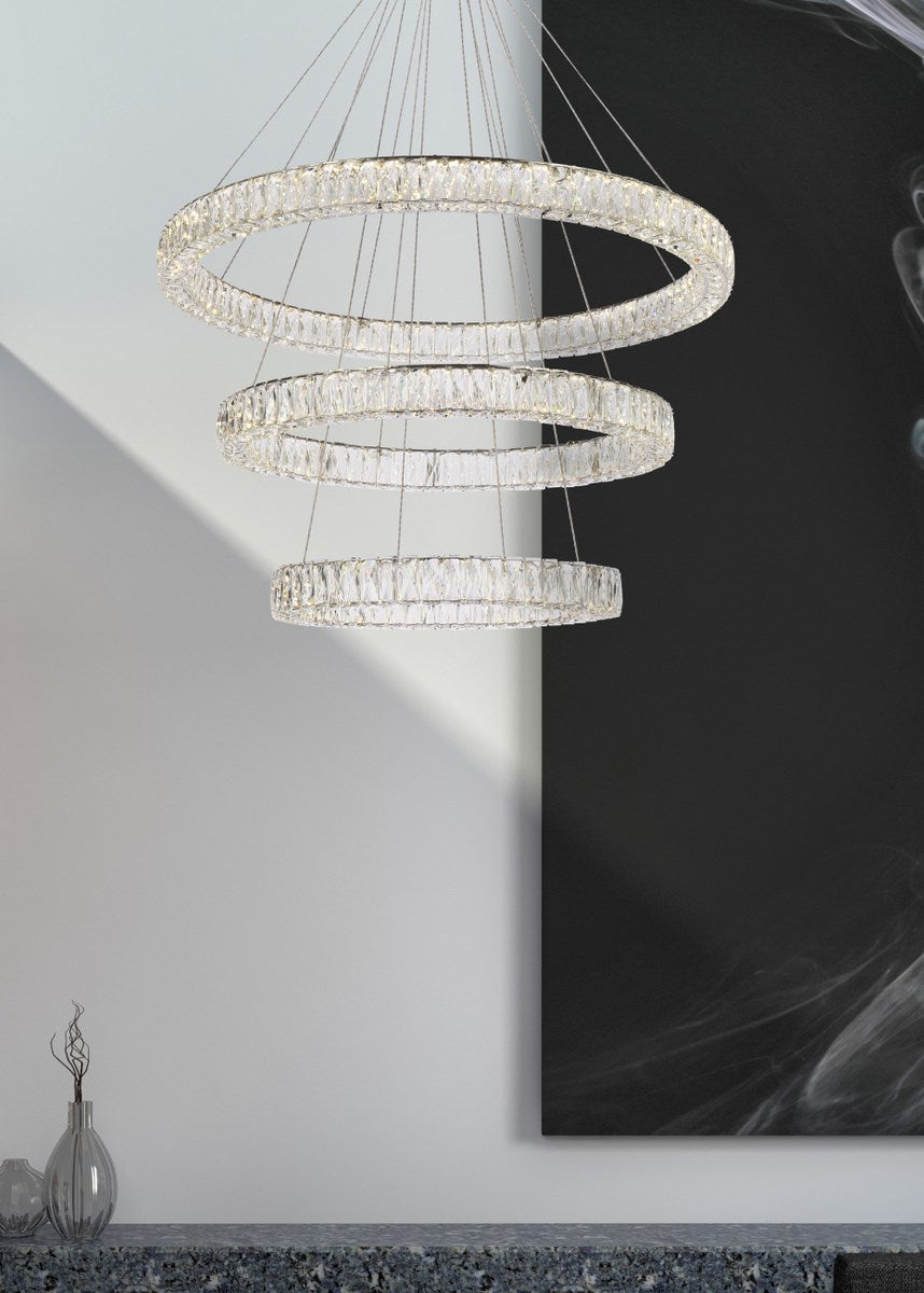 41 Inch Led Triple Ring Chandelier In Chrome