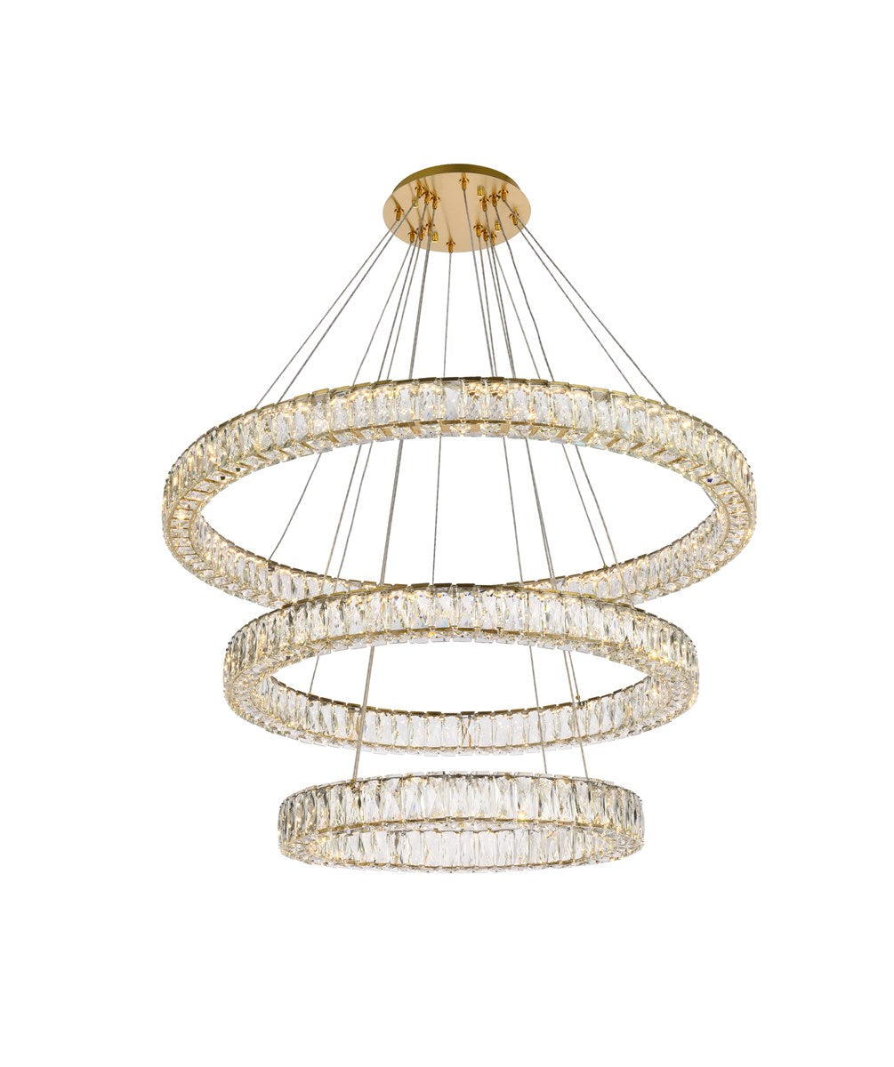 41 Inch Led Triple Ring Chandelier In Gold by Elegant Lighting