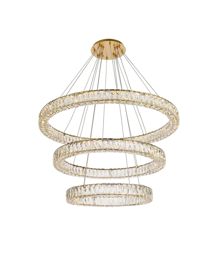 41 Inch Led Triple Ring Chandelier In Gold by Elegant Lighting