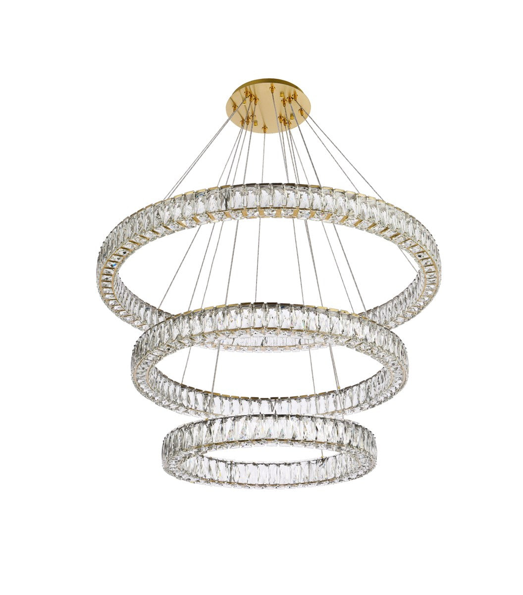 41 Inch Led Triple Ring Chandelier In Gold