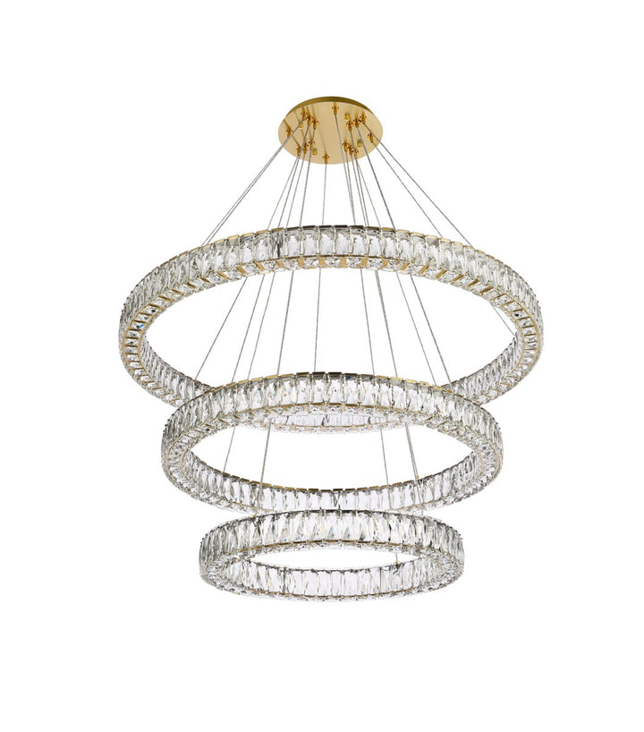 41 Inch Led Triple Ring Chandelier In Gold