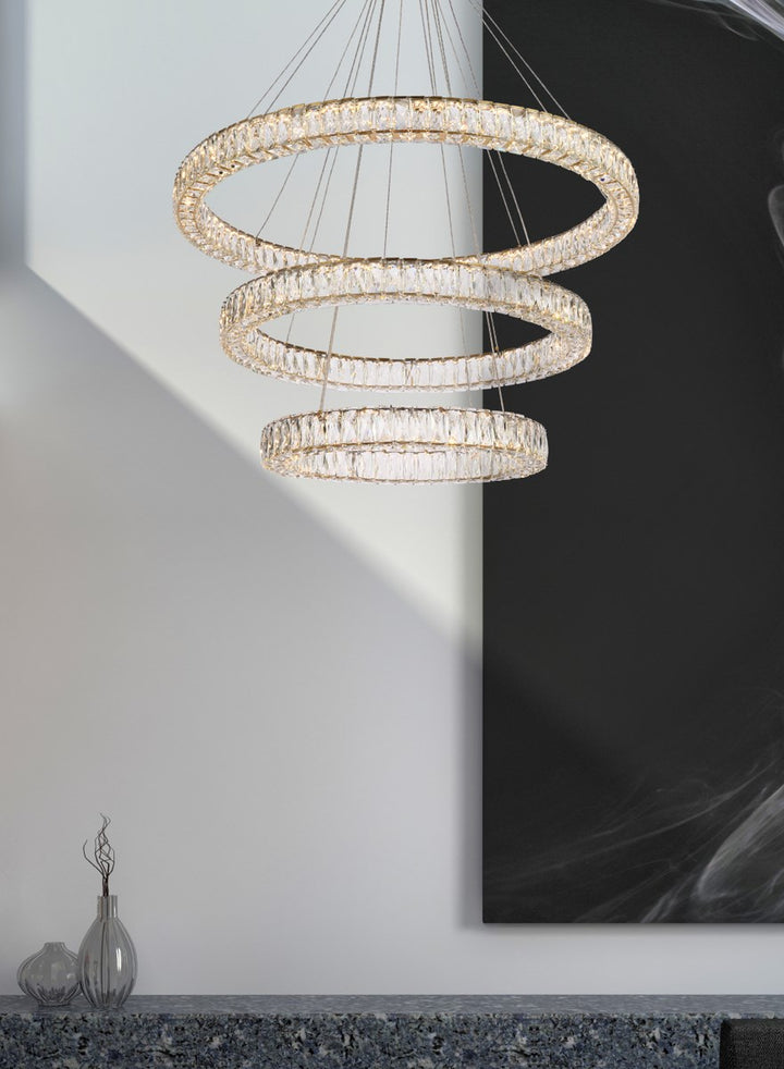 41 Inch Led Triple Ring Chandelier In Gold