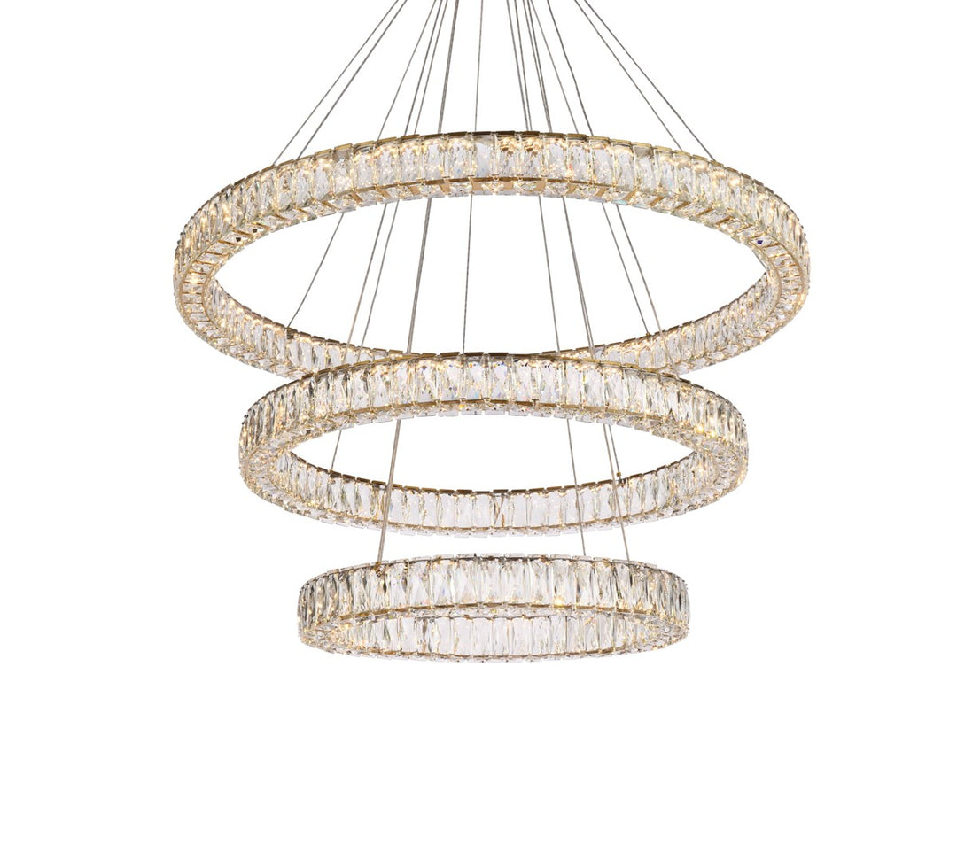 41 Inch Led Triple Ring Chandelier In Gold