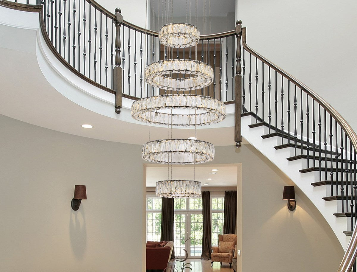 25 Inch Led Five Ring Chandelier In Black