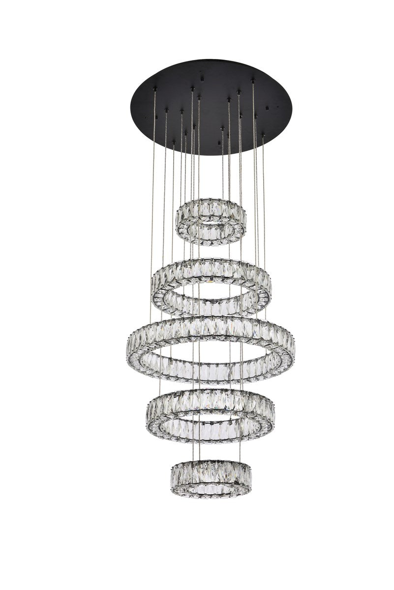 25 Inch Led Five Ring Chandelier In Black