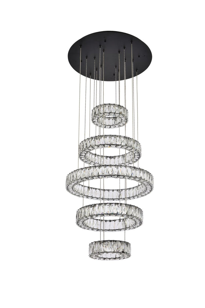 25 Inch Led Five Ring Chandelier In Black