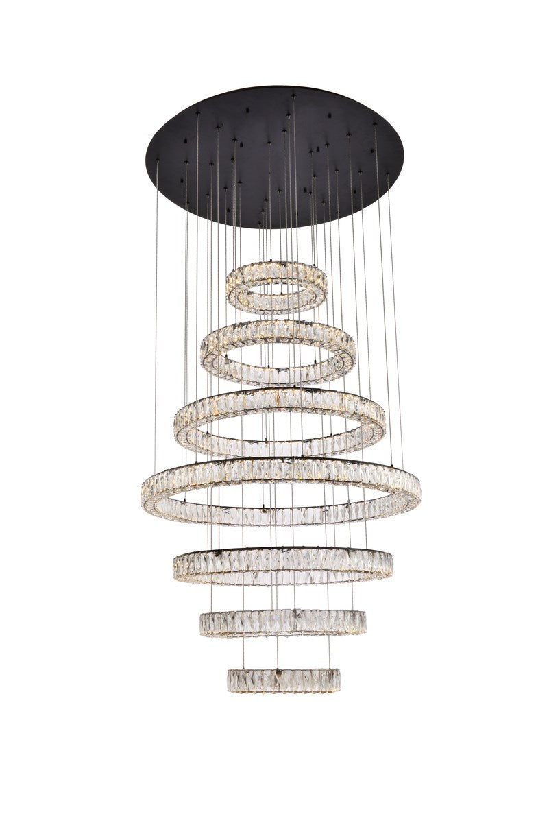 40 Inch Led Seven Ring Chandelier In Black by Elegant Lighting