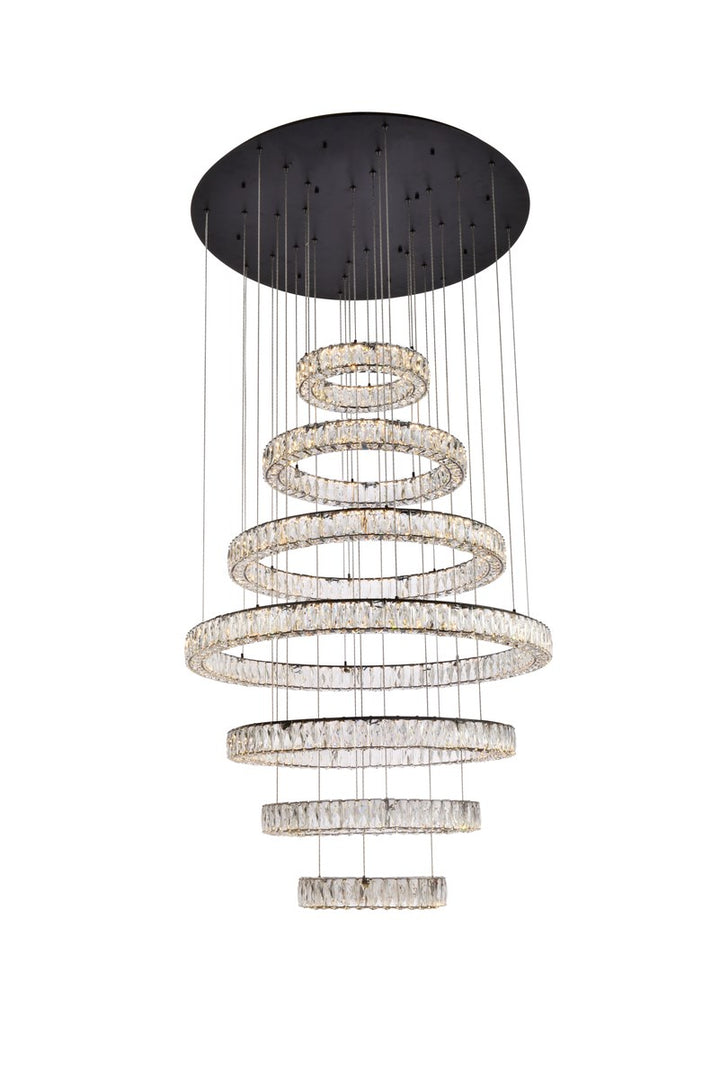 40 Inch Led Seven Ring Chandelier In Black by Elegant Lighting