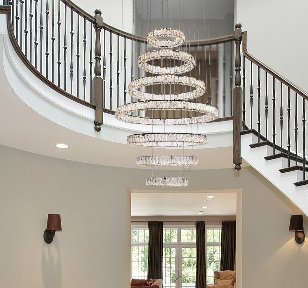 40 Inch Led Seven Ring Chandelier In Black