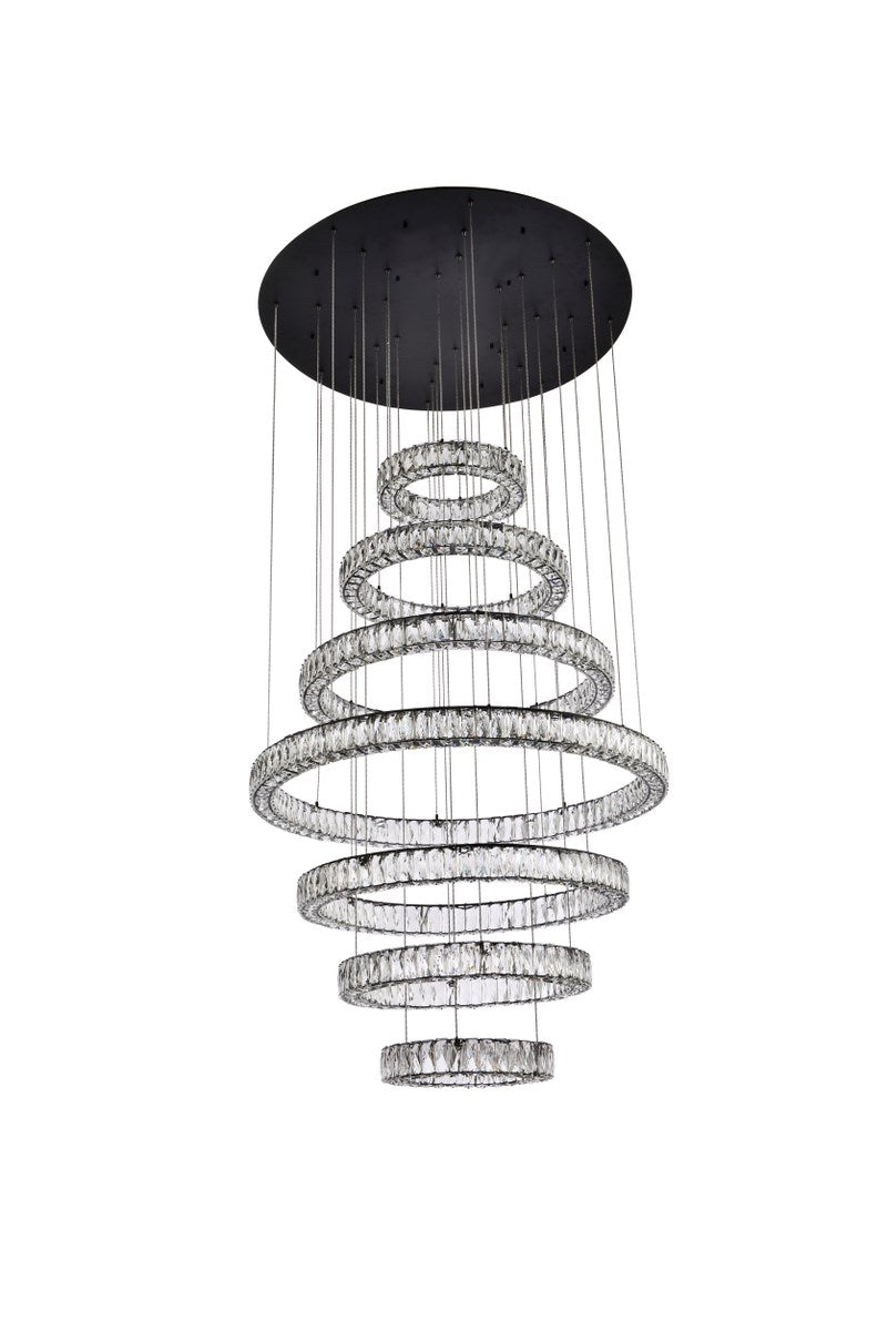 40 Inch Led Seven Ring Chandelier In Black
