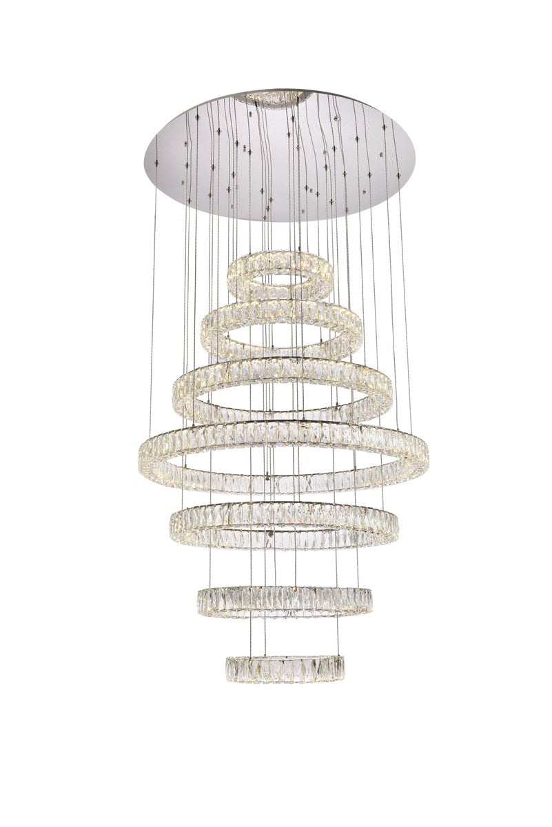 40 Inch Led Seven Ring Chandelier In Chrome by Elegant Lighting