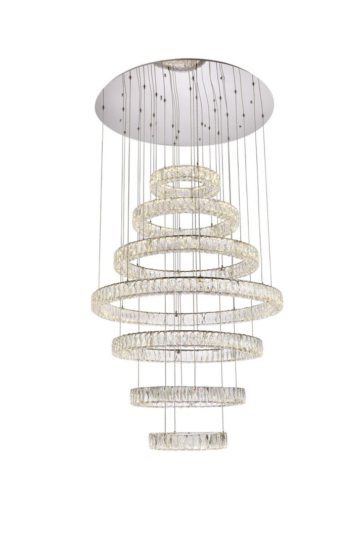 40 Inch Led Seven Ring Chandelier In Chrome by Elegant Lighting