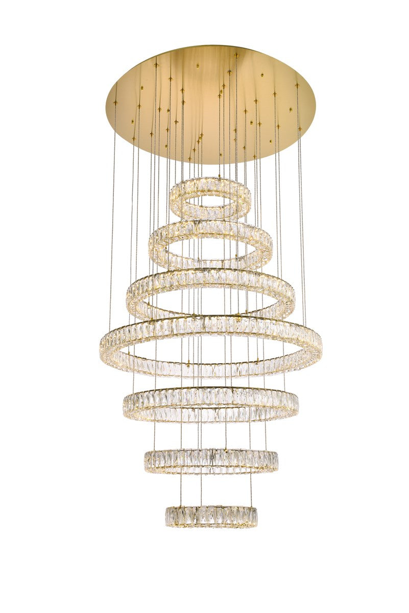 40 Inch Led Seven Ring Chandelier In Gold by Elegant Lighting