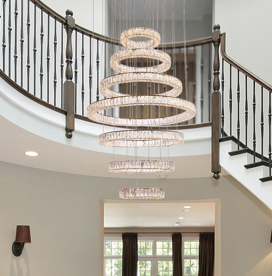 40 Inch Led Seven Ring Chandelier In Gold