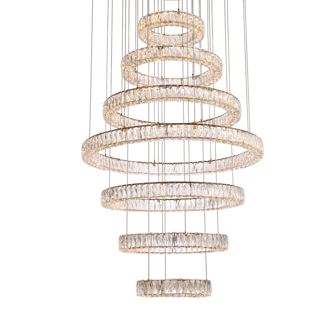40 Inch Led Seven Ring Chandelier In Gold
