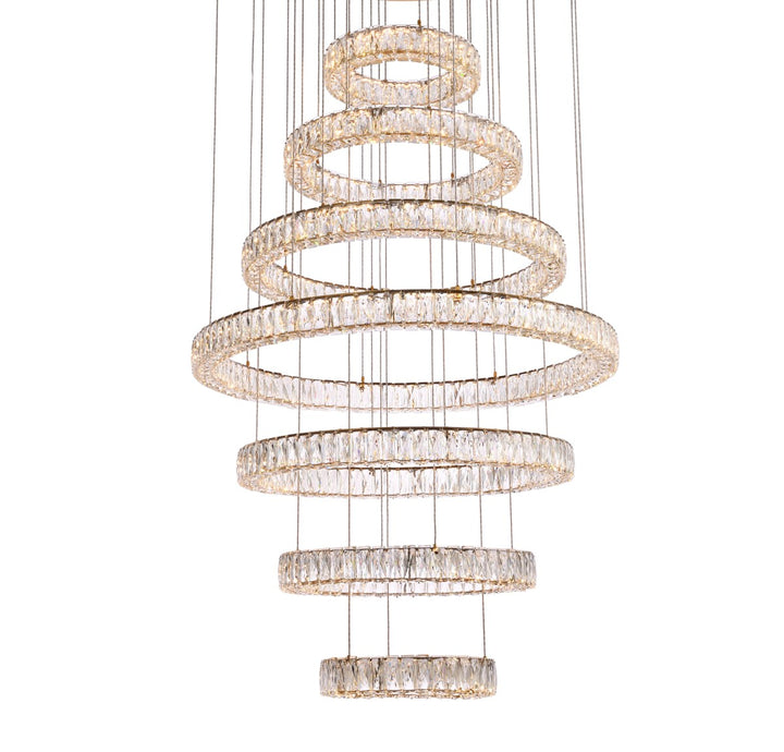 40 Inch Led Seven Ring Chandelier In Gold